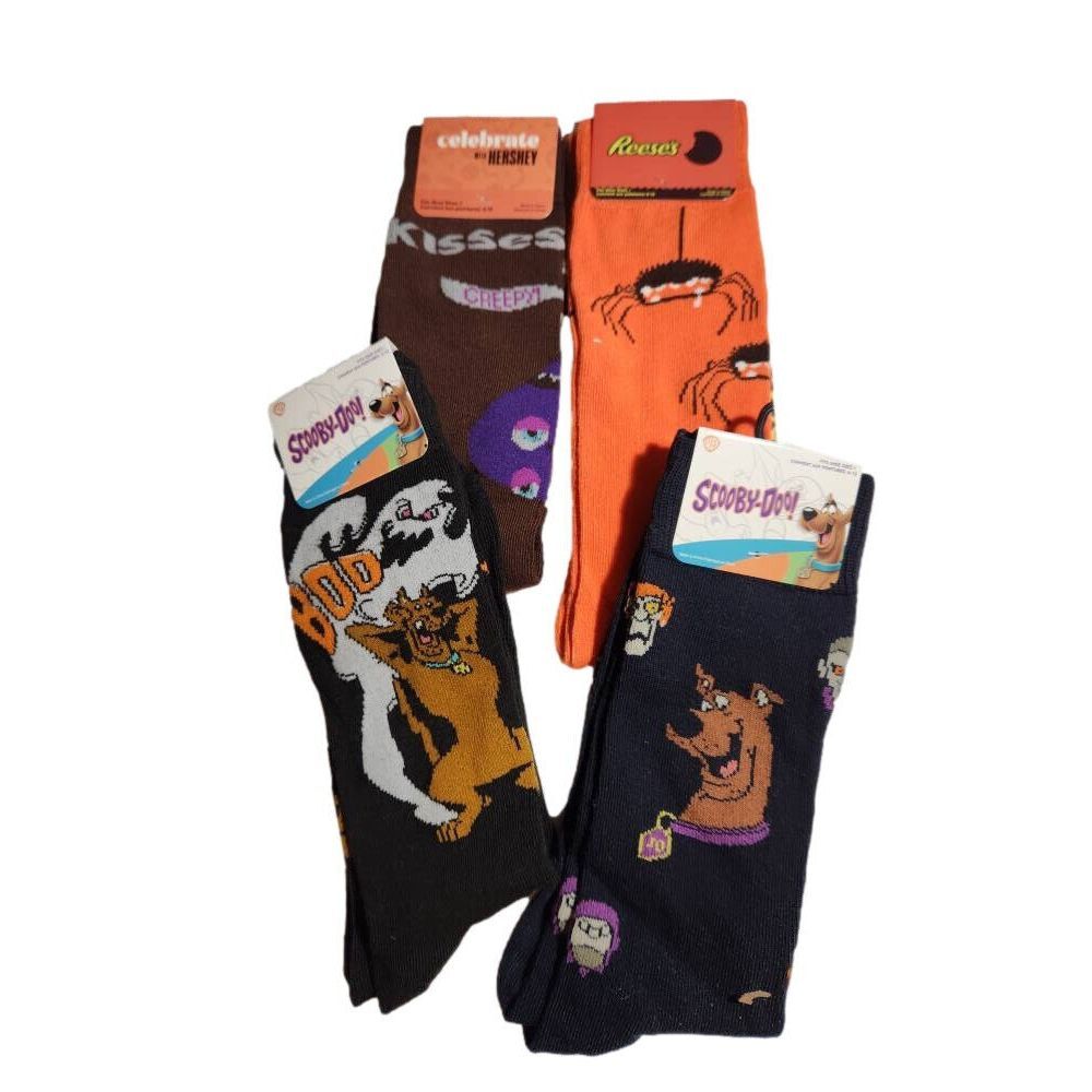 Scooby Doo Spooky Scary Halloween 4 pair set Crew Socks Men shoe Sz 6-12 NWT‎